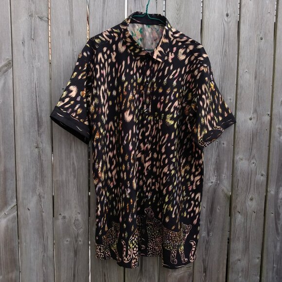 Leopard Print Shirt 2XL Large with Button Front Collar 52" Chest 2000s Y2K - Picture 3 of 14